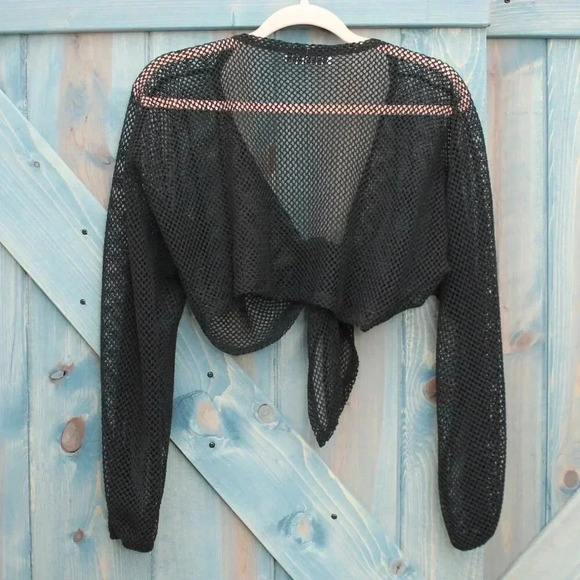 Black Mesh Tulum Resort Wear Bolero Swimsuit Cover Size Small Medium - Picture 6 of 8